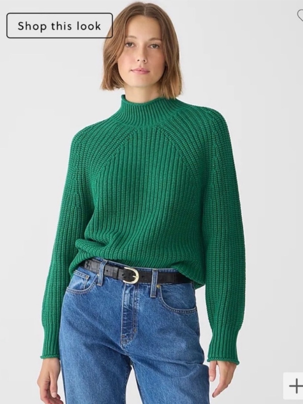 J. Crew Relaxed Rollneck™ Sweater 100% Cotton Green Size M
